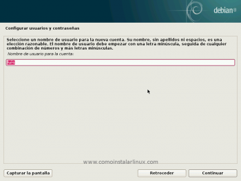 Debian 8 netinstall server config configurar contraseña password root user superuser username