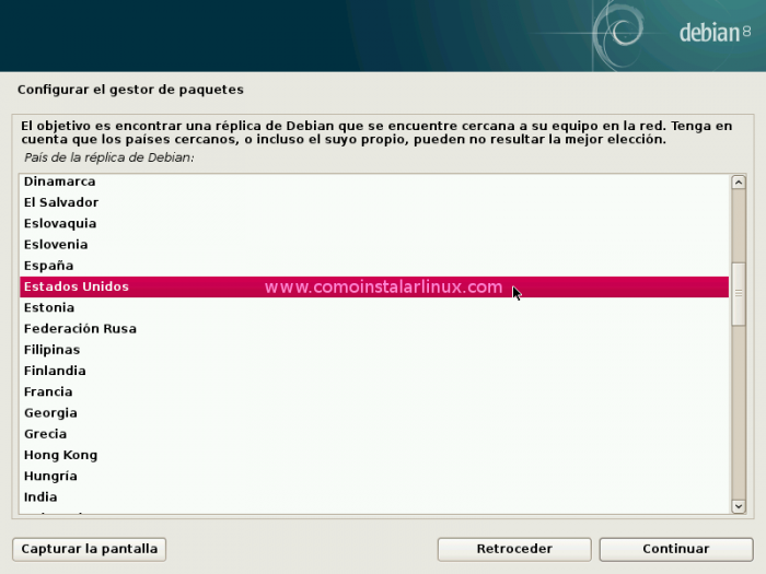 Debian 8 netinstall server config configurar servidor install sistema base repositorio paquetes .deb 