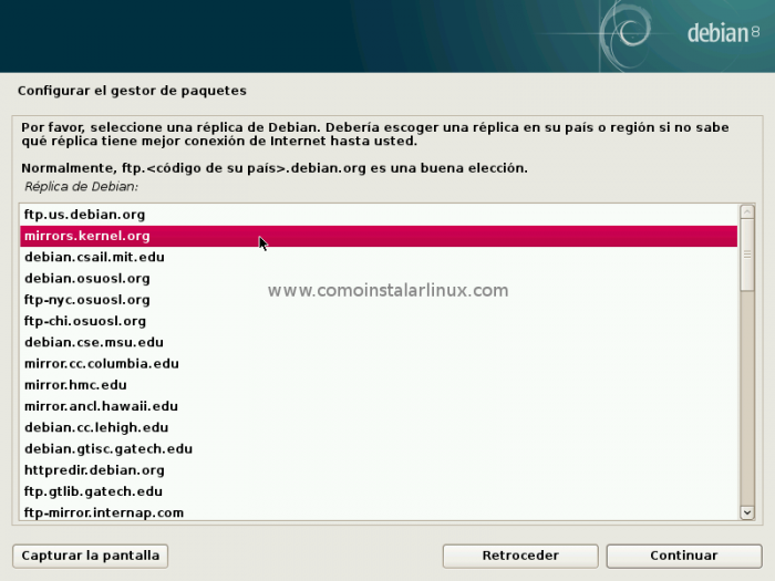 Debian 8 netinstall server config configurar servidor install sistema base repositorio paquetes .deb 