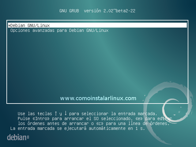 Debian 8 netinstall boot screen debian installed server servers