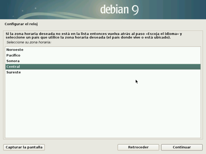 Debian 9 Stretch install installation instalacion instalar configurar zona horaria 