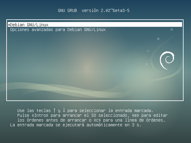 Debian 9 pantalla de inicio