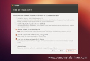 Como Instalar Ubuntu 12.10 opciones de instalacion