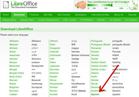 LibreOffice 4.0 language selection