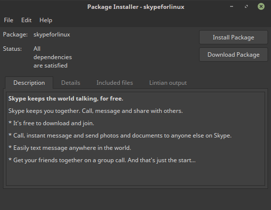 unstal pagakage deb skype for linux