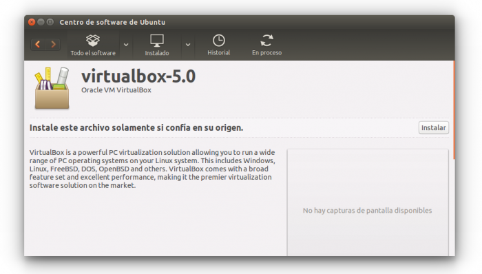 virtualbox 5 install instalar ubuntu software center
