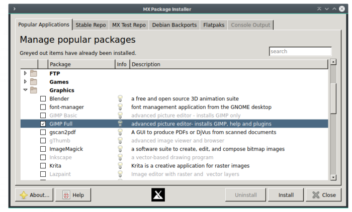 MX Linux package installer makes easy hace facil instalar programas