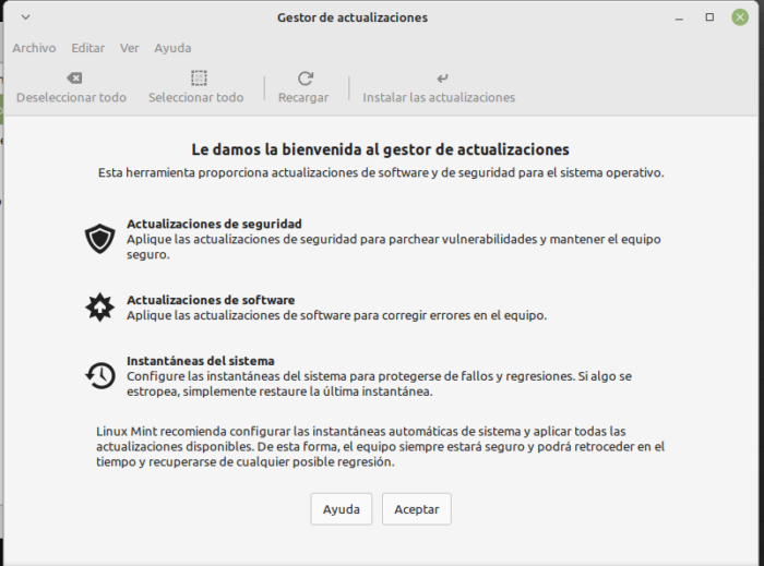 Gestor de Actualizaciones en Linux Mint 21 