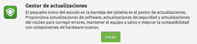 Gestor de Actualizaciones desde la pantalla de bienvenida en Linux Mint 21 