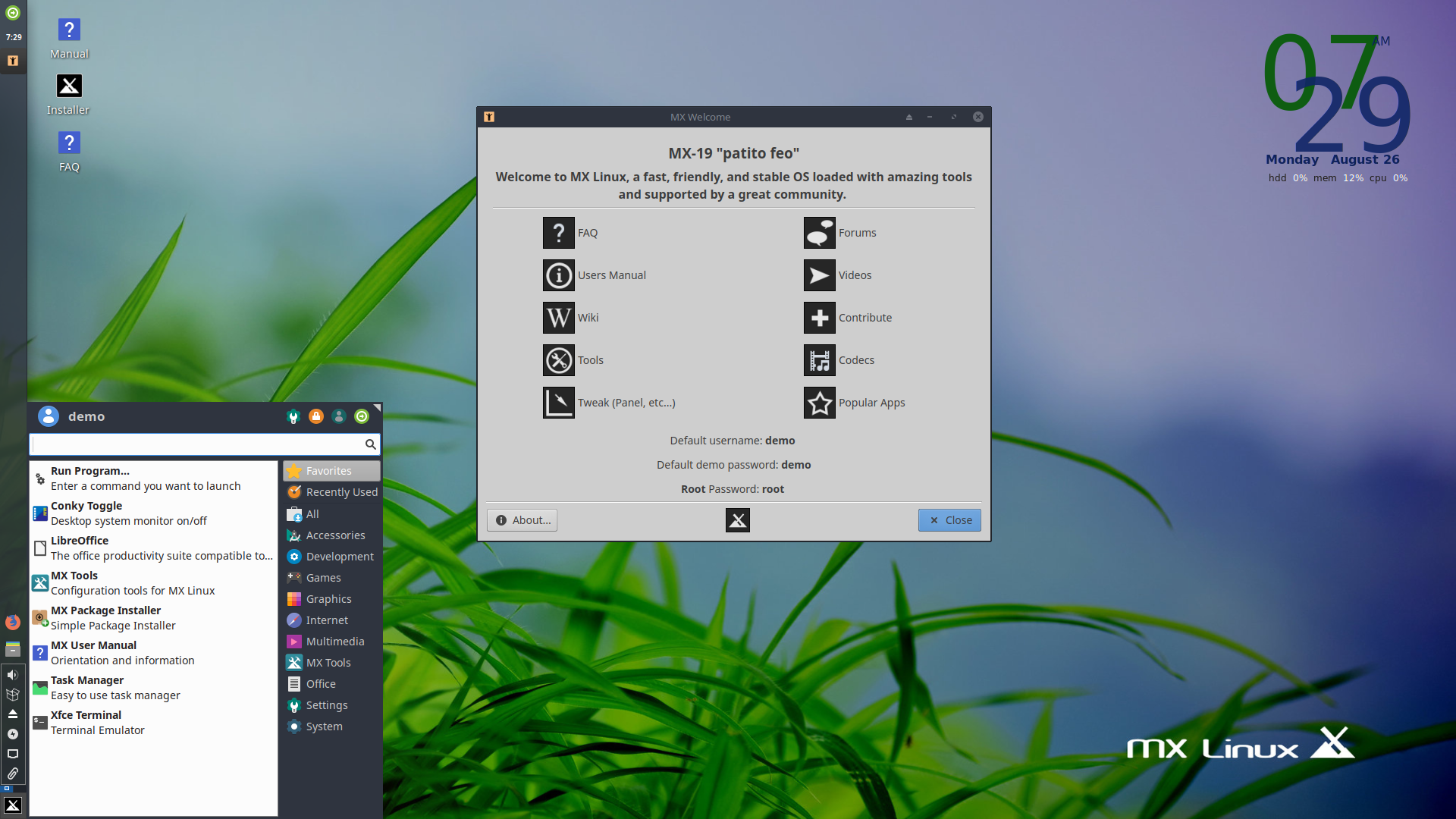 Escritorio MX Linux 19 Desktop 2019