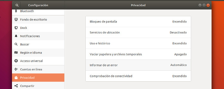 ubuntu 18.04 privacy privacidad deshabilitar notificaciones