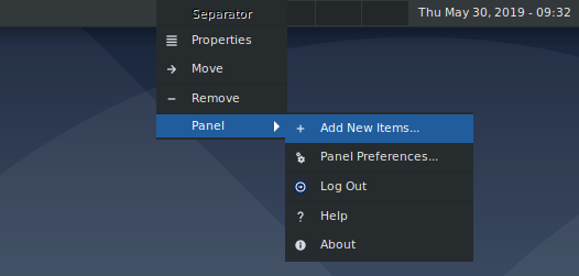 xfce add new item to panel add a new plugin to panel agregar nuevo plug in en xfce debian 10